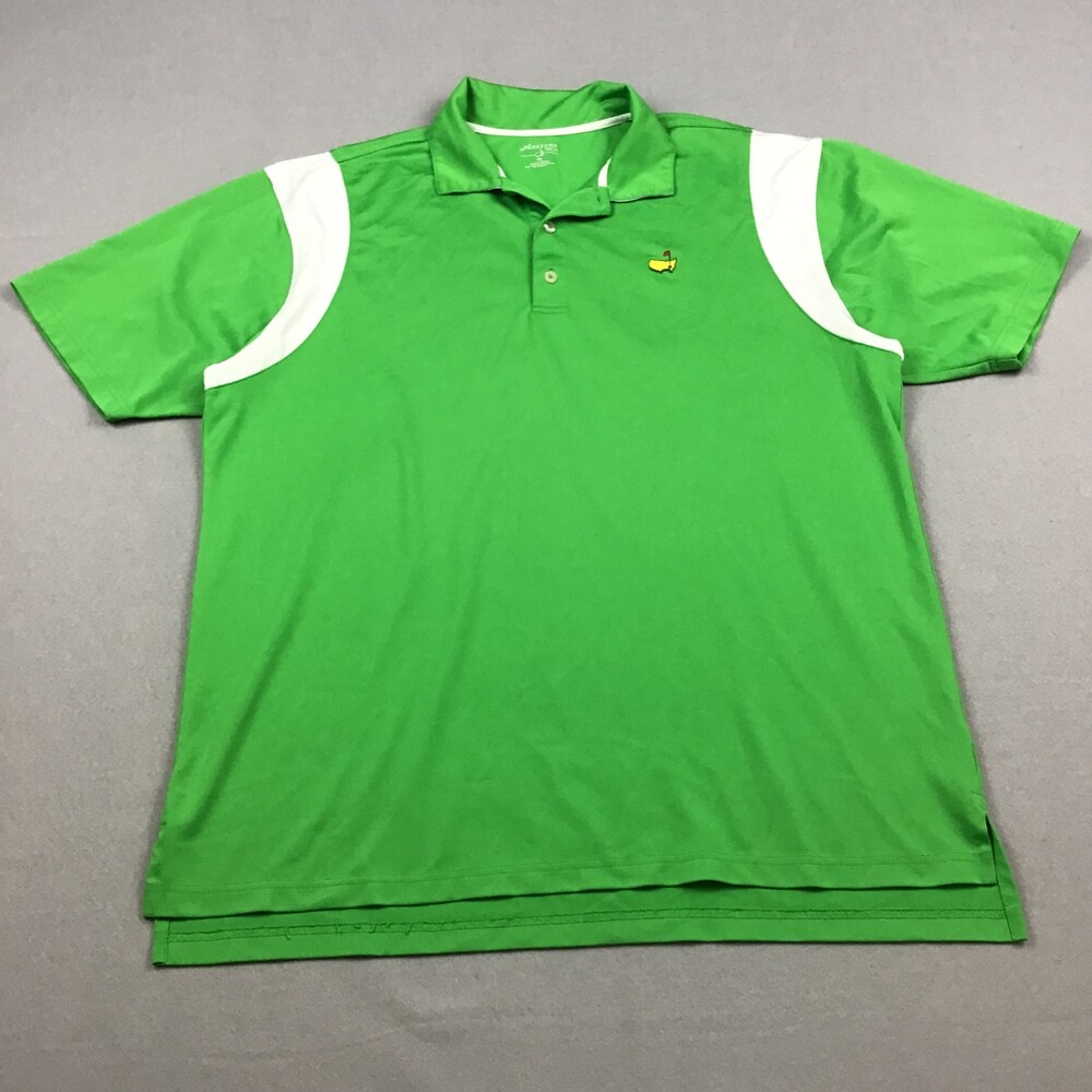 Masters Tech Polo Shirt Men Extra Large Green Solid Short Sleeve Golf Logo XL